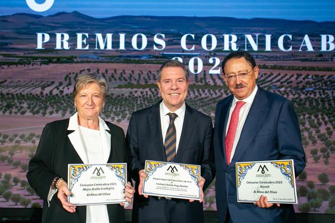 García-Page, Andrés Gómez Mora, Rafael Martín Molero y el chef Javier Chozas Martín, Premios Cornicabra de Oro