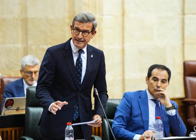 El consejero de Industria, Energía y Minas de la Junta de Andalucía, Jorge Paradela, en la sesión del Parlamento.