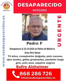 Buscan a un hombre de 79 años y con alzheimer desaparecido en Palma desde este jueves