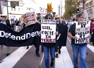 October 18,, 2025 - San Francisco, California, USA -  People gather in San Francisco for the ''No Kings'' protest against the Trump administration's assault on American democracy. More than 2,500 such marches and rallies are taking place nationwide today 