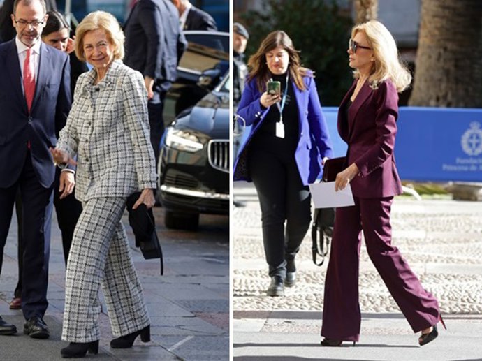 Doña Sofía, y Alicia Koplowitz, a su llegada al Hotel Reconquista para asistir a los Premios Princesa de Asturias