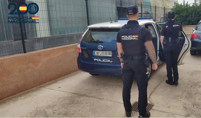 Agentes de la Policía Nacional, junto a un vehículo policial. Recurso.