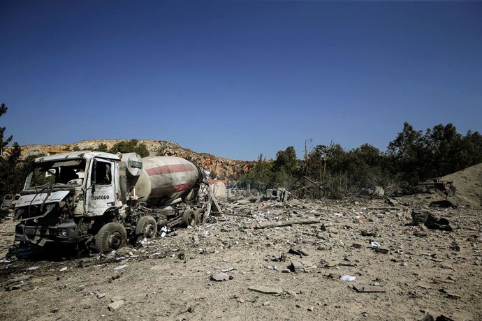 October 17, 2025, Ansar, Ansar, Lebanon: Destruction at the site of quarry and cement factory in the southern Lebanese village of Ansar that was shattered by Israeli air strikes described as the largest attack on Lebanon since the ceasefire agreement was 