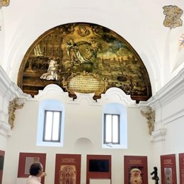 Imagen del lienzo de la primera aparición de San Rafael en la Iglesia de La Merced.