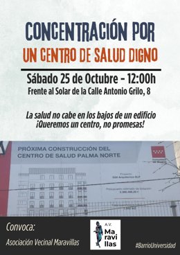 Vecinos de Malasaña se concentran el 25 de octubre para exigir la construcción de un centro de salud en Antonio Grilo