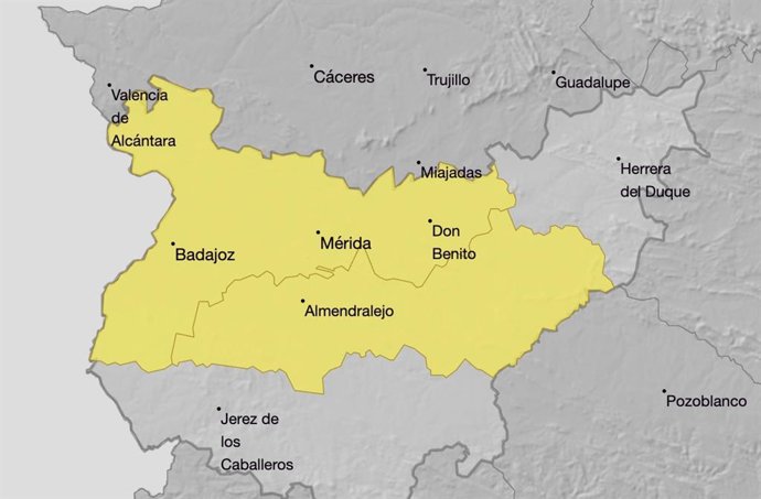 La alerta amarilla se mantendrá activa en las comarcas extremeñas de Vegas del Guadiana, Barros y la Serena