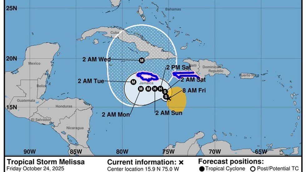Imagen de archivo de la tormenta tropical Melissa, ahora convertida en huracán 