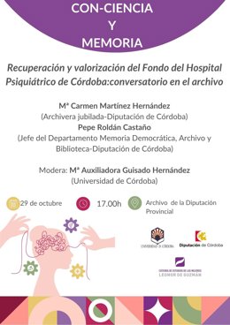 El cartel de la charla ‘Recuperación y valorización del Fondo del Hospital Psiquiátrico de Córdoba: conversatorio en el archivo’, enmarcado en el ciclo 'Con-ciencia'.