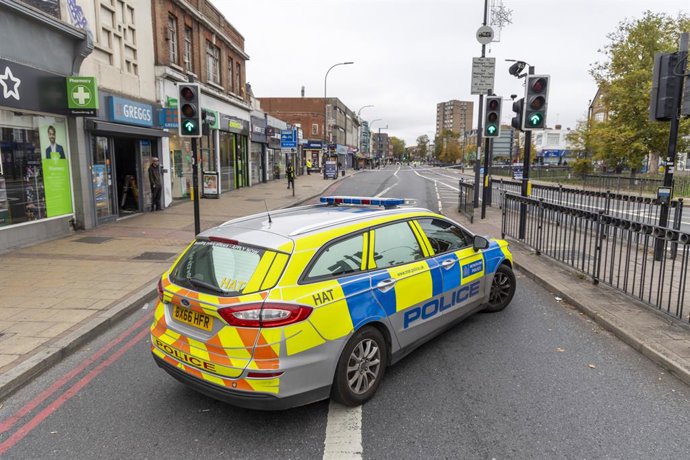 October 15, 2025, London, London, UK: London, UK. Police guard a cordon in Catford south east London after reports of stabbing on Rushey Green this morning.