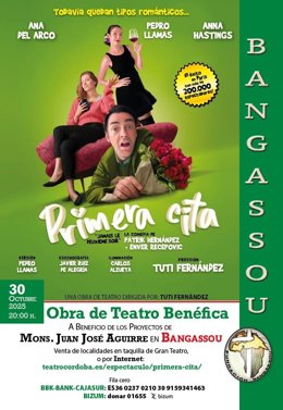 Cartel de la obra 'Primera Cita' del día 30 de octubre en el Teatro Góngora de Córdoba, a beneficio de los proyectos sociales de la Fundación Bangassou.