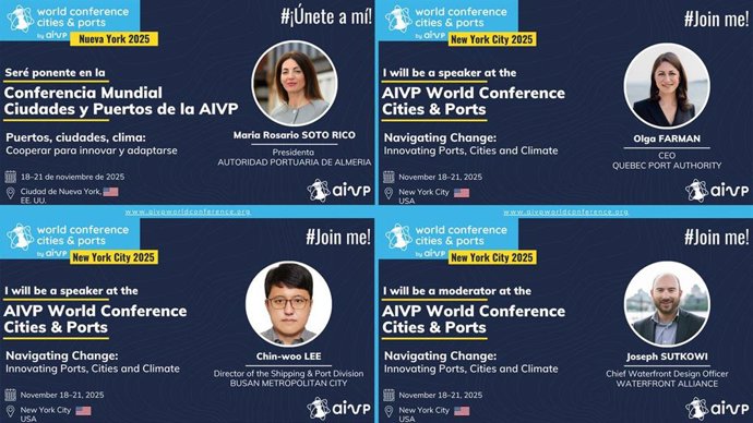 Participantes de la sesión plenaria 'La interfaz ciudad-puerto, espacio de convergencia de los retos económicos y sociales' en el Congreso Mundial de Puertos y Ciudades que se celebrará en Nueva York.
