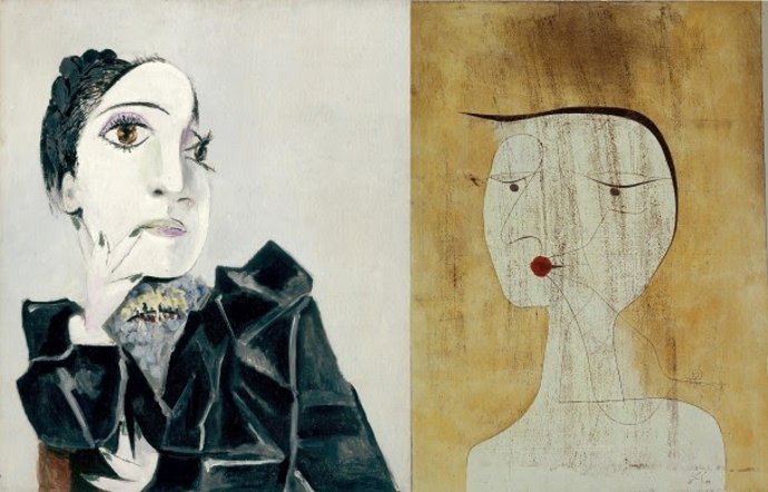 Pablo Picasso. Dora Maar con uñas verdes, 1936.  Sucesión Pablo Picasso, VEGAP, Madrid, 2025; Paul Klee. Dama con lacre, 1930. Museum Berggruen, Neue Nationalgalerie, Stiftung Preuischer Kulturbesitz, Berlín.  Foto: Jens Ziehe