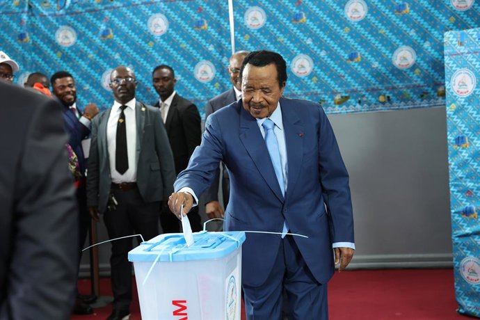 YAOUNDE, Oct. 27, 2025  -- Paul Biya, president of Cameroon and candidate of the Cameroon People's Democratic Movement, casts his ballot at a polling station in Yaounde, capital of Cameroon, Oct. 12, 2025. Biya has been re-elected president of Cameroon fo