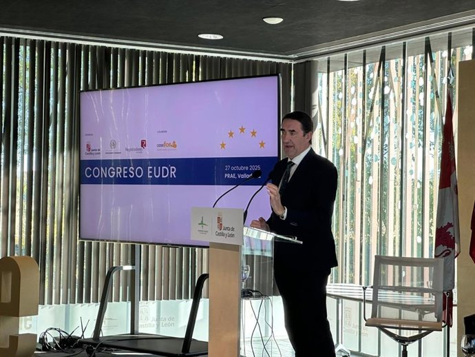 El consejero de Medio Ambiente, Vivienda y Ordenación del Territorio de Castilla y León, Juan Carlos Suárez-Quiñones, interviene en el Congreso 'EUDR: un análisis para su aplicación práctica en las industrias de la madera'.