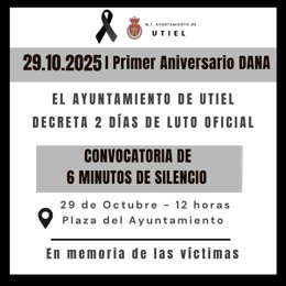 Utiel decreta dos días de luto oficial y seis minutos de silencio con motivo del aniversario de la dana