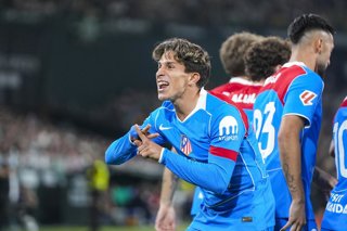 Giuliano Simeone of Atletico de Madrid celebrates a goal during the Spanish league, LaLiga EA Sports, football match played between Real Betis and Atletico de Madrid at La Cartuja stadium on October 27, 2025, in Sevilla, Spain.