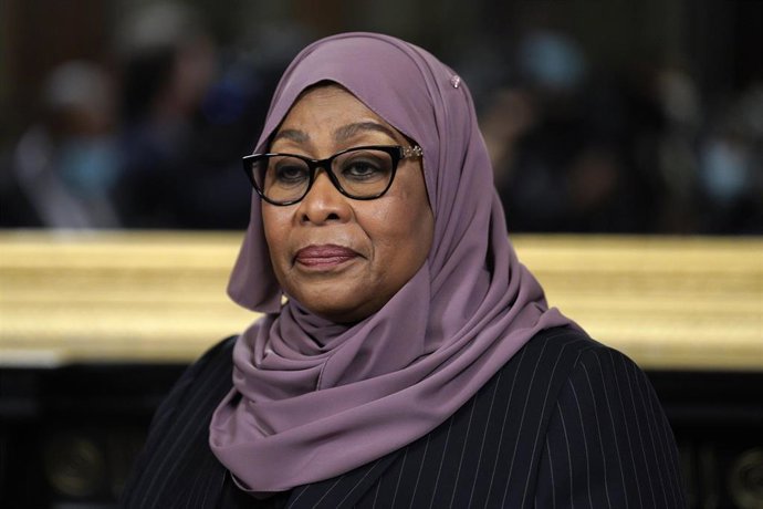 Archivo - La presidenta de Tanzania, Samia Suluhu Hassan, en la Casa Blanca durante una visita oficial a Estadso Unidos en abril de 2022 (archivo)