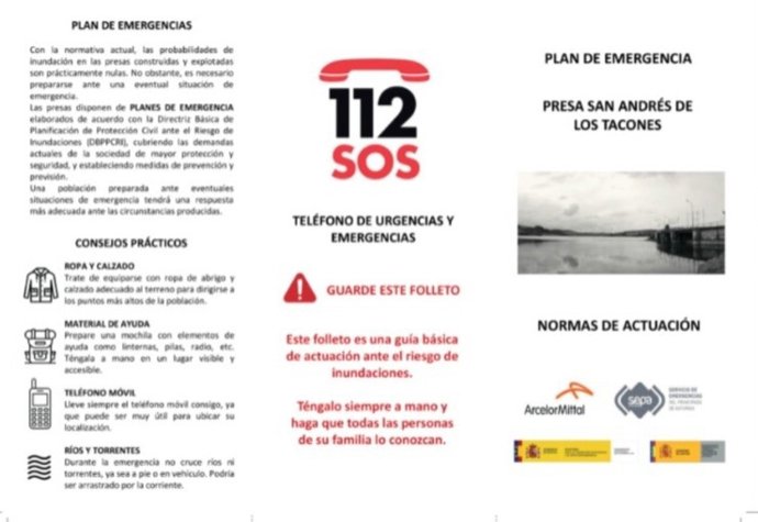 Folleto de medidas de autoprotección en caso de emergencia de rotura de presa.