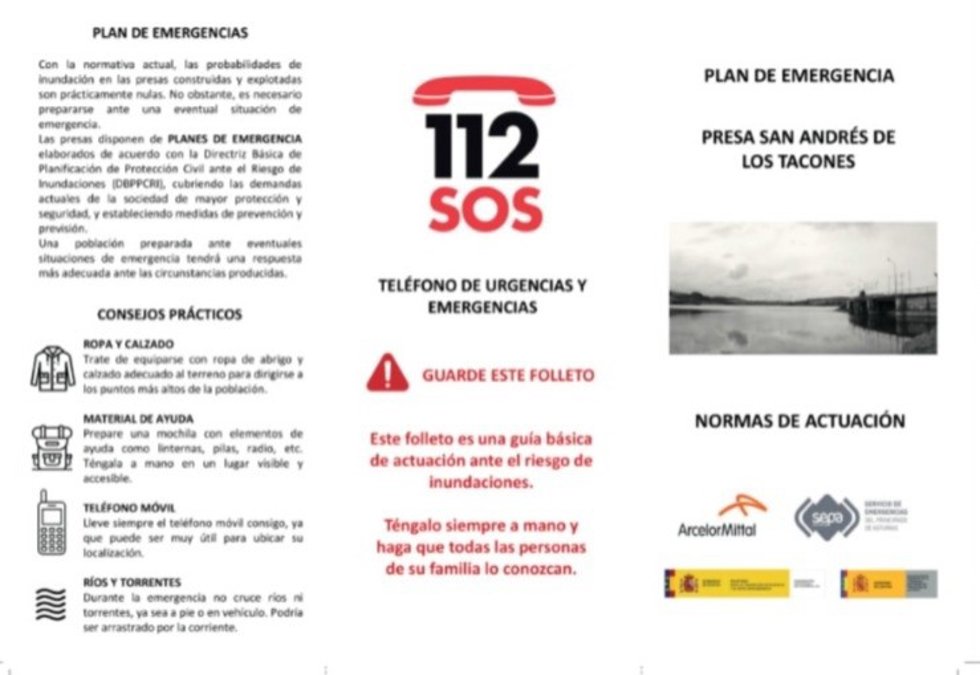 Folleto de medidas de autoprotección en caso de emergencia de rotura de presa.