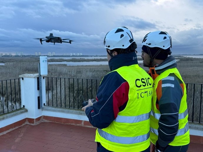 Trabalhadores do CSIC com drones