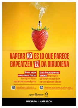 El Departamento de Salud del Gobierno de Navarra lanza una campaña para sensibilizar sobre los riesgos del vapeo y prevenir el consumo de cigarrillos electrónicos.