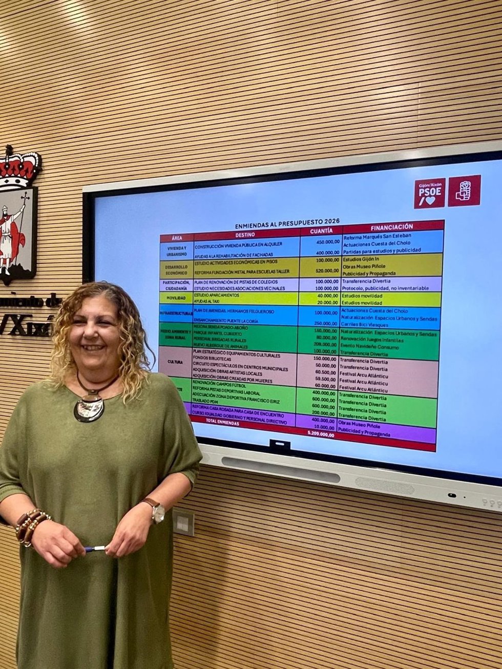 La edil socialista de Gijón Marina Pineda, en rueda de prensa en el Consistorio gijonés.