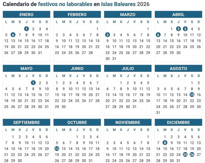 Calendario laboral de Baleares 2026