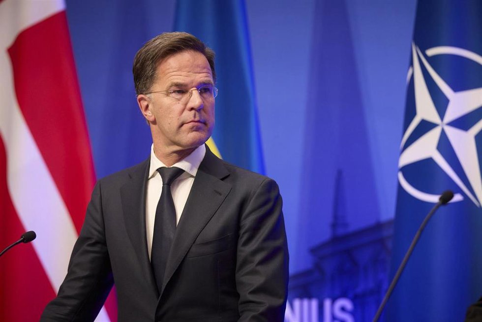 Archivo - El secretario general de la OTAN, Mark Rutte, en rueda de prensa desde Lituania.