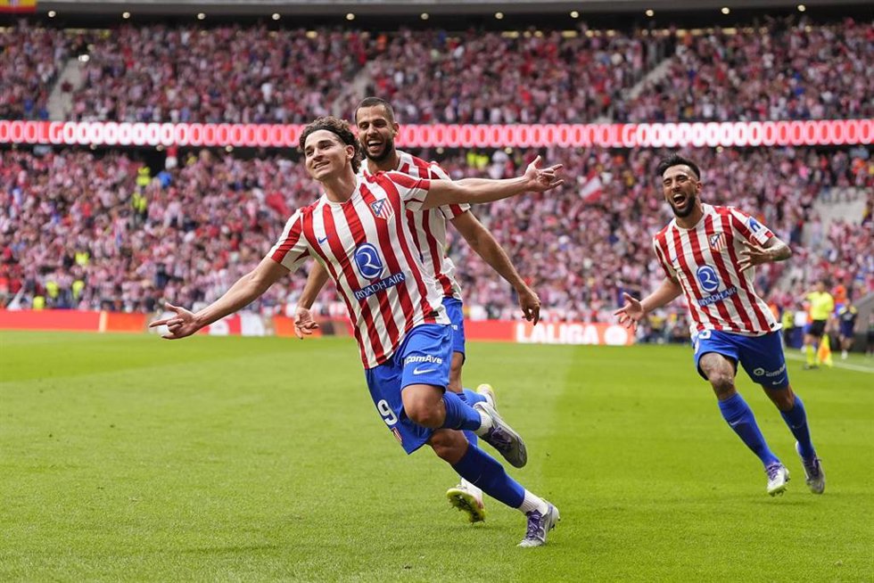 Archivo - El delantero argentino del Altético de Madrid Julián Álvarez celebrando un gol en el Riyadh Air Metropolitano.