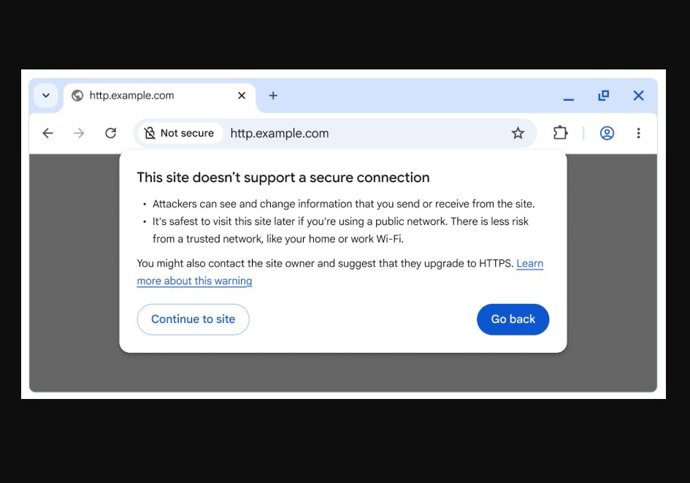 Alerta de Chrome al acceder a un sitio web público con protocolo HTTP.