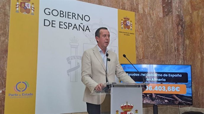 El subdelegado del Gobierno en Almería, José María Martín, durante la comparecencia para informar del balance de ayudas tras la dana.