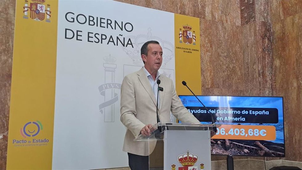 El subdelegado del Gobierno en Almería, José María Martín, durante la comparecencia para informar del balance de ayudas tras la dana.