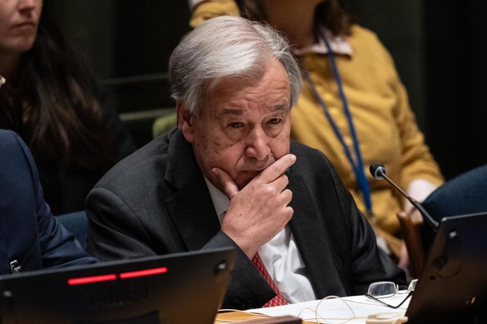 Archivo - El secretario general de Naciones Unidas, António Guterres, durante una reunión en la sede del organismo en Nueva York, Estados Unidos (archivo)