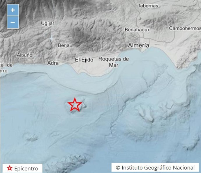 Ubicación del epicentro del terremoto registrado en la zona de Alborán Norte (Almería).