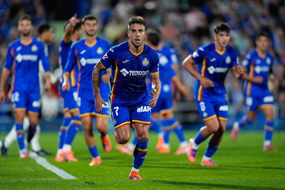 Los futbolistas del Getafe CF, antes de un partido de LaLiga EA Sports.