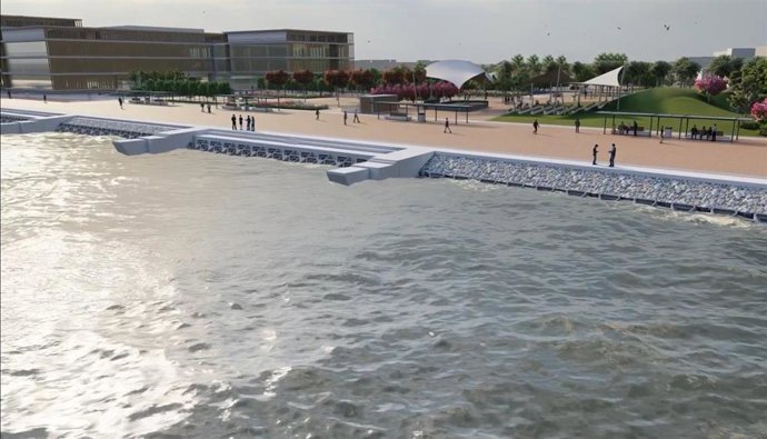 Modelo 3d de la fase dos del proyecto del Lago Marítimo en el Llano Amarillo en el puerto de Algeciras (Cádiz)