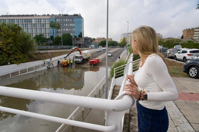 La portavoz municipal de Vox, observa los efectos del temporal en la ciudad.