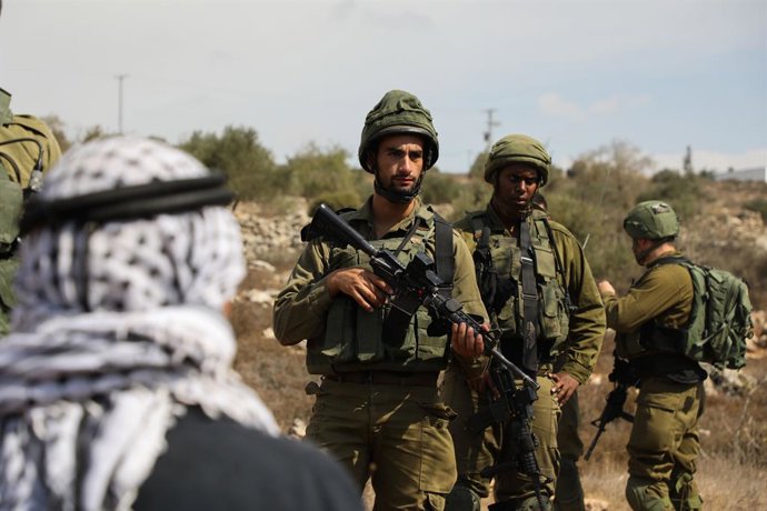 Archivo - 8 de outubro de 2018 - Um dia de colheita voluntária de azeitonas perto do assentamento de Rahalim, em um campo de oliveiras que faz parte da cidade palestina de As-Sawiya, ao sul de Nablus, na presença do Comitê Contra o Muro e os Assentamentos