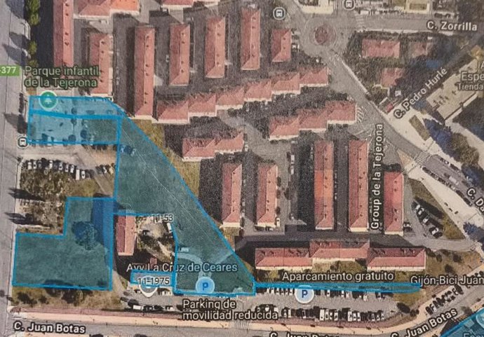 Simulación de las parcelas con las que el Ayuntamiento acondicionará una nueva zona verde en el barrio de Ceares.