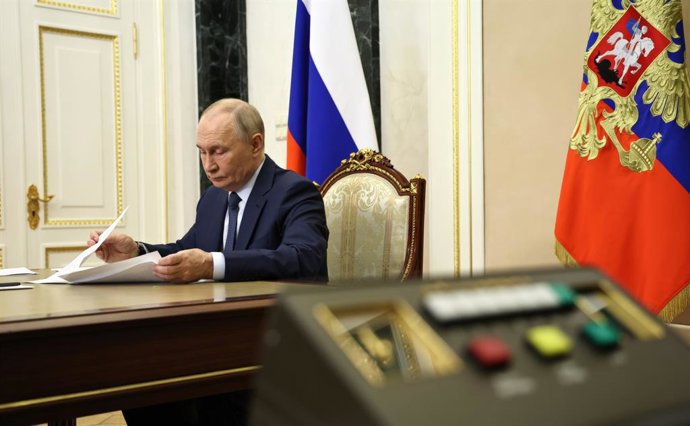 October 29, 2025, Moscow, Moscow Oblast, Russia: Russian President Vladimir Putin, chairs a video conference meeting of government members from the Kremlin, October 29, 2025 in Moscow, Russia.