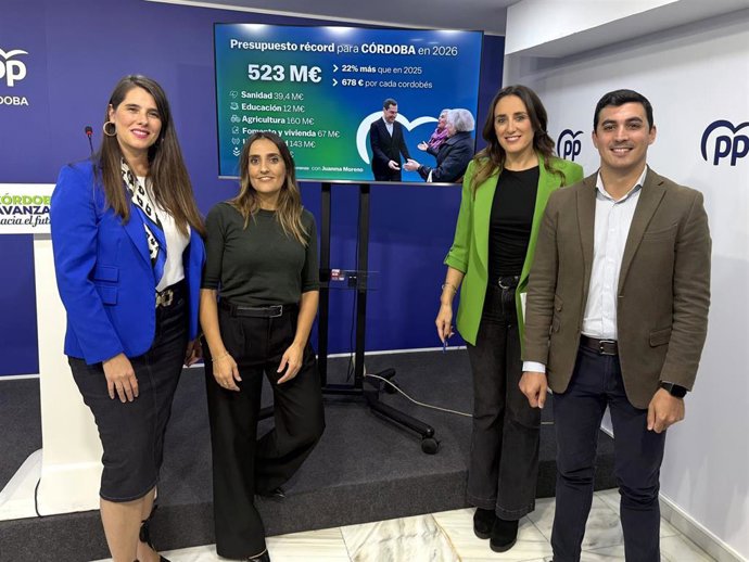Los diputados autonómicos del PP por Córdoba Araceli Cabello, Beatriz Jurado, José Carlos García y Verónica Martos.