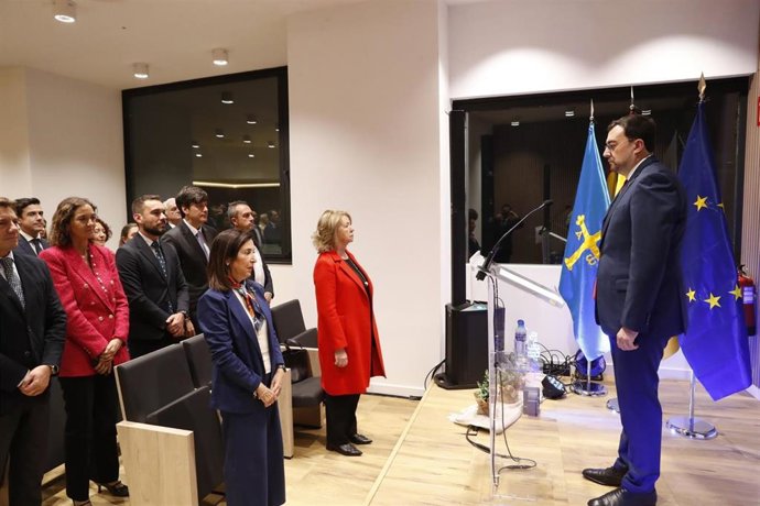 El presidente del Principado, Adrián Barbón, durante la inauguración.