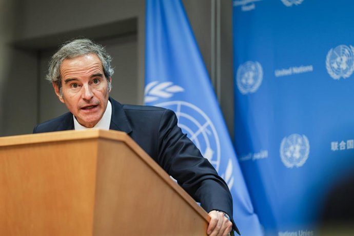 October 29, 2025, New York, New York, USA: RAFAEL MARIANO GROSSI, Director General of the International Atomic Energy Agency (IAEA), briefs the press on current global nuclear safety and security concerns, including developments in Ukraine and Iran. Gross