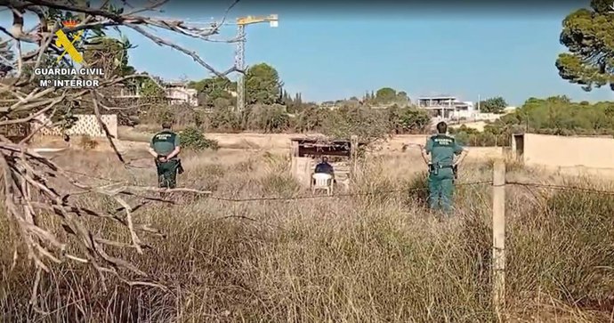 Momento en el que los agentes sorprenden al investigado por capturar jilgueros