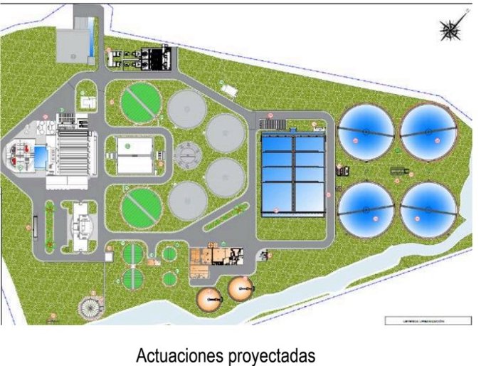 Infografía de ctuaciones proyectadas en la EDAR de Maqua, en Avilés.