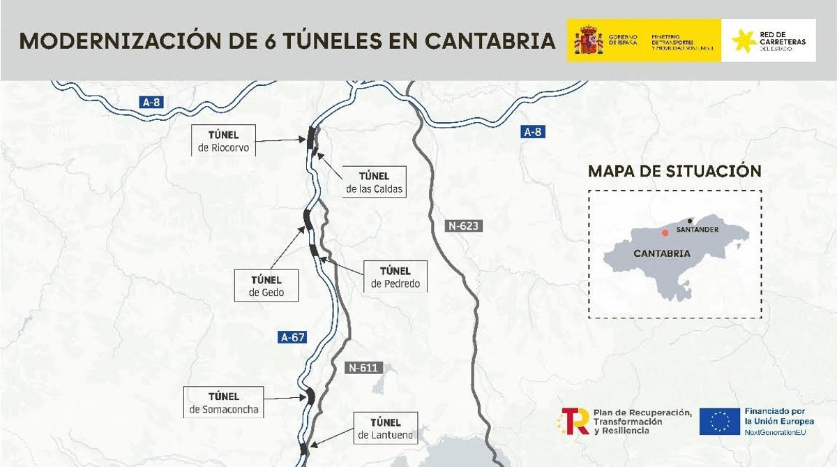 El túnel de Somaconcha se cortará al tráfico sentido Palencia del 3 al 6 de noviembre salvo en horario nocturno