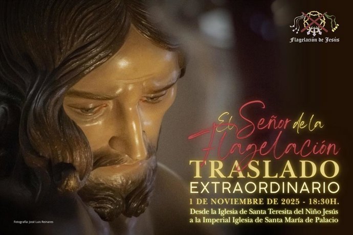 La Cofradía de la Flagelación de Jesús trasladará este sábado su Cristo atado a la Columna a la Iglesia de Palacio