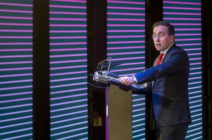 El ministro de Asuntos Exteriores, Cooperación y Unión Europea, José Manuel Albares, interviene durante el Congreso Futuro Iberoamericano, en Casa América, a 31 de octubre de 2025, en Madrid (España).
