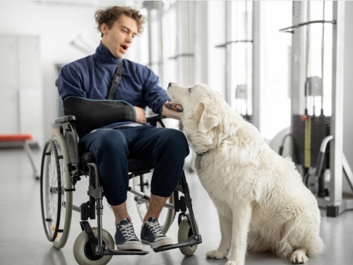 Perro asistente en diversidad funcional.