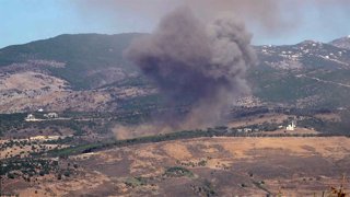 NABATIEH, Oct. 30, 2025  -- This photo taken on Oct. 30, 2025 shows smoke rising following Israeli airstrikes targeting the outskirts of Nabatieh in southern Lebanon.